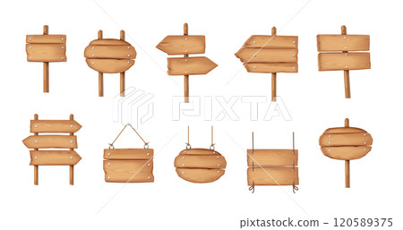 Wooden signposts presenting various shapes realistic color icons Wooden signposts presenting various shapes realistic color icons 120589375