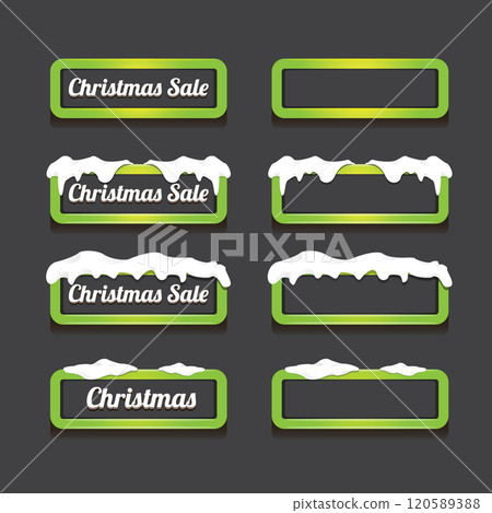 Christmas vector green glossy buttons set isolated on grey background. Web green christmas sale buttons with snow, snow flakes, ice border Christmas vector green glossy buttons set isolated on grey background. Web green christmas sale buttons with snow, snow flakes, ice border 120589388