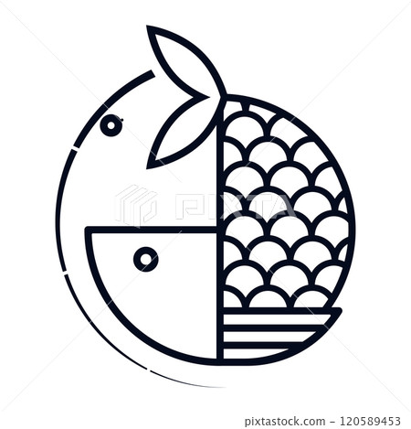 Silhouette of fish and fishing rod with reel 120589453
