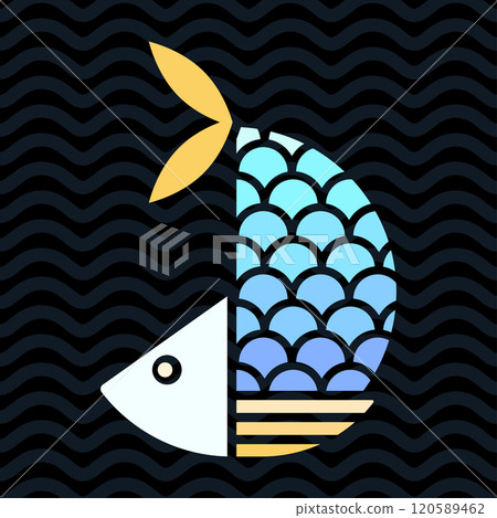 Beautiful simple color design of fish with scales and fins 120589462