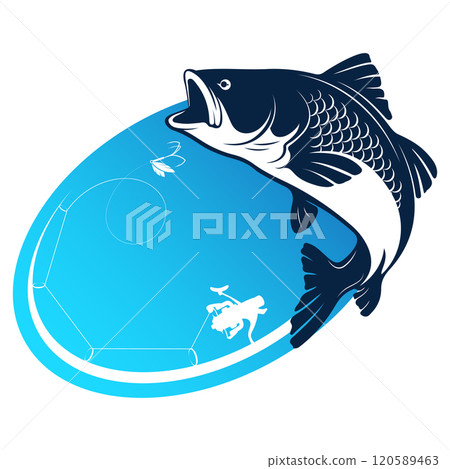 Big fish catch and fishing rod with bait, design for fishing 120589463