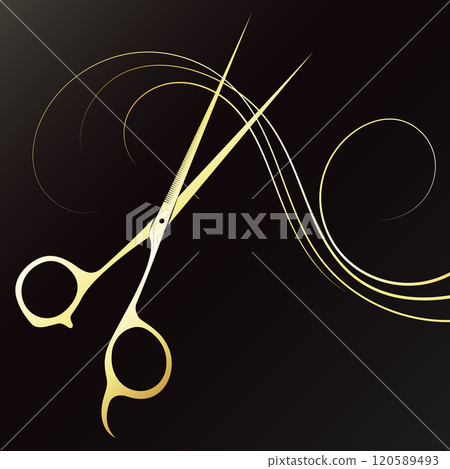 Scissors cut hair curl golden design for beauty salon 120589493