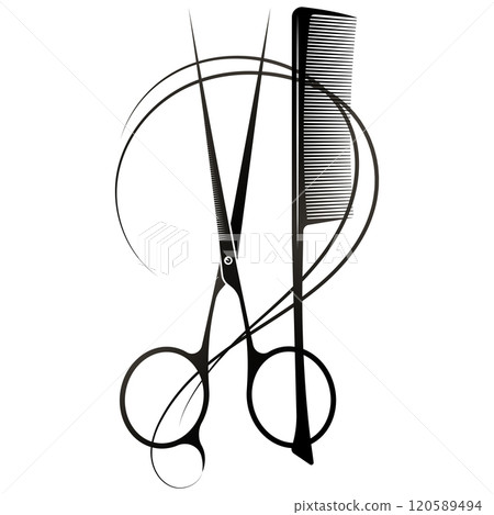 Scissors hair comb and curl hair silhouette 120589494