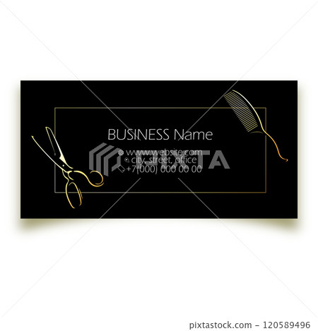 Scissors hair dryer comb brush in gold square business card Scissors hair dryer comb brush in gold square business card 120589496