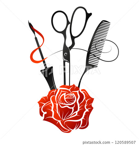 Scissors, comb and brush for painting nails Scissors, comb and brush for painting nails 120589507