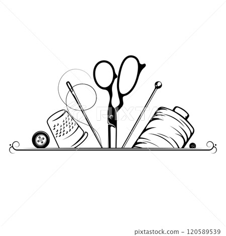 Scissors sewing needle and thread frame design Scissors sewing needle and thread frame design 120589539