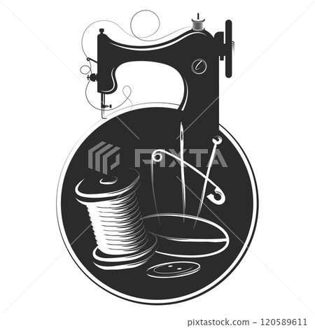 Sewing machine needle thread cutting and sewing symbol Sewing machine needle thread cutting and sewing symbol 120589611