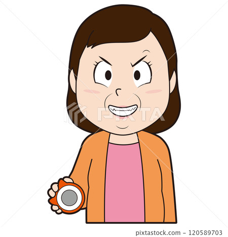 A middle-aged woman grinning at a pachinko 120589703