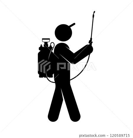 Silhouette of a man with a plant sprayer in his hands 120589715