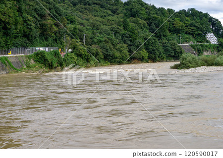 The Mogami River swollen due to heavy rain 120590017