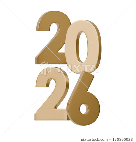A composition with 3D elegant and modern gold numbers 2026. The golden hue perfect for New Year greeting cards, advertisements, or event decorations. Vector illustration isolated on white background 120590028