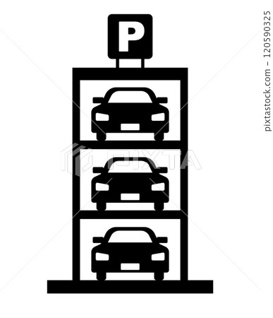Mechanical multi-storey car park silhouette 120590325