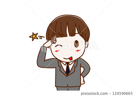 (上半身正面)一名男學生以愉快的微笑和眨眼打招呼,並伸出舌頭。 (上半身正面)一名男學生以愉快的微笑和眨眼打招呼,並伸出舌頭。 120590665