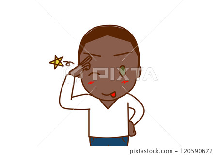 (Front view of upper body) An African-American man winking, sticking out his tongue and greeting with a cheerful smile (Front view of upper body) An African-American man winking, sticking out his tongue and greeting with a cheerful smile 120590672