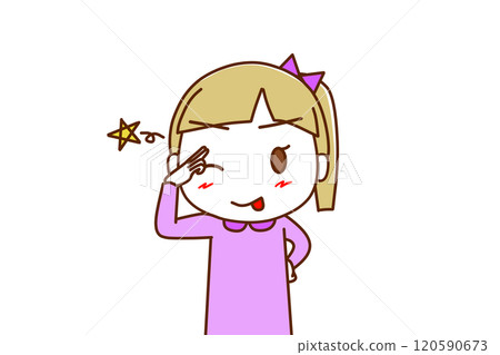 (Front view) A Caucasian girl winking, sticking out her tongue and greeting with a cheerful smile (Front view) A Caucasian girl winking, sticking out her tongue and greeting with a cheerful smile 120590673