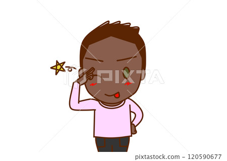 (Front view) An African-American boy winking, sticking out his tongue and greeting with a cheerful smile 120590677