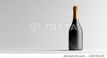 A sleek champagne bottle with droplets on a white background, ideal for celebrations 120591203