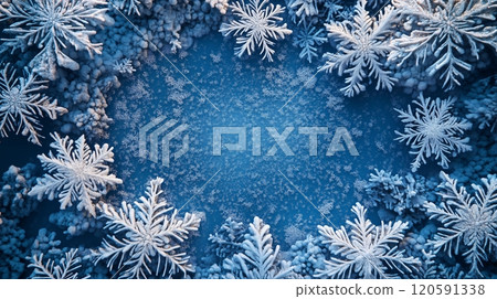 Winter wonderland with frozen snowflakes and blue background for creative design elements 120591338