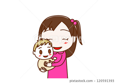 <Upper body, front> A happy little girl holding a smiling and happy Caucasian baby 120591393