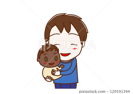 <上半身/正面> 一個快樂的男孩懷裡抱著一個微笑而快樂的非洲嬰兒 120591394