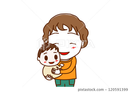 <上半身/前視圖> 一個快樂的白人男孩懷裡抱著一個微笑而快樂的亞洲嬰兒 <上半身/前視圖> 一個快樂的白人男孩懷裡抱著一個微笑而快樂的亞洲嬰兒 120591399