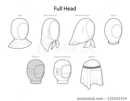 Set of full head and face Hats and Scarfs with name text - Headscarf, Balaclava Keffiyeh Snood Hijab. Head Fashion 120591554