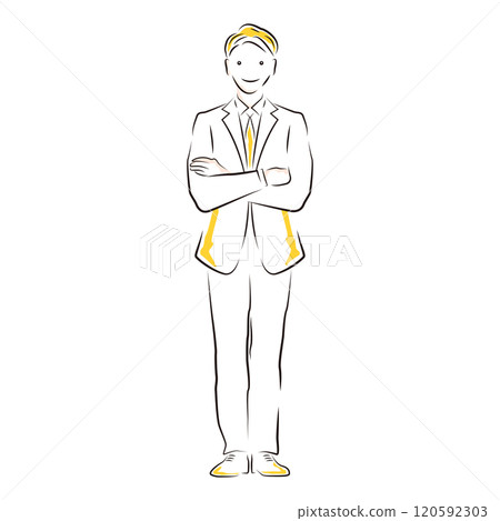 Illustration of a businessman posing with his arms folded 120592303