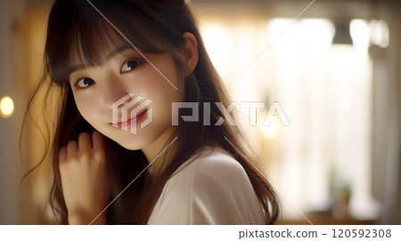 Smiling young woman in a room Smiling young woman in a room 120592308