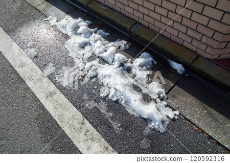 鏟雪後堆積起來的剩餘融雪 120592316