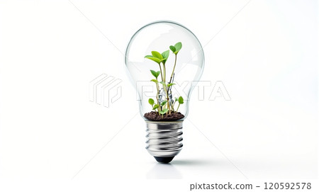 Innovative growth concept with plant inside light bulb 120592578