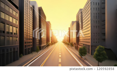 [AI圖像]夕陽下城市建築群中的一條路 120592858