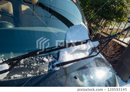 Melted snow on the windshield of a car 120593145