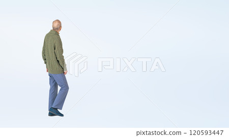 一位老人走路時抬頭的全身照片 一位老人走路時抬頭的全身照片 120593447