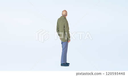 Full-body photo of a senior man looking up from behind Full-body photo of a senior man looking up from behind 120593448