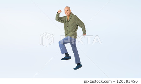 Full body photo of a senior man jumping Full body photo of a senior man jumping 120593450