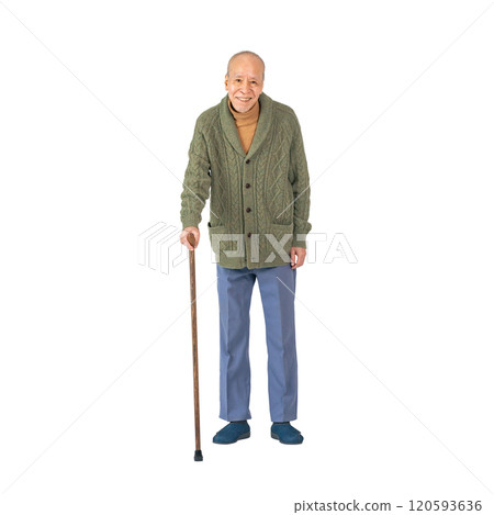 Senior man walking with a cane - Full-body photo PNG with transparent background precisely cut by hand Senior man walking with a cane - Full-body photo PNG with transparent background precisely cut by hand 120593636