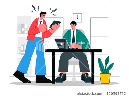 Workplace Conflict Illustration featuring Arguing Coworkers Having a Dispute in the Office While Discussing Business Issues and Teamwork Problems 120593732
