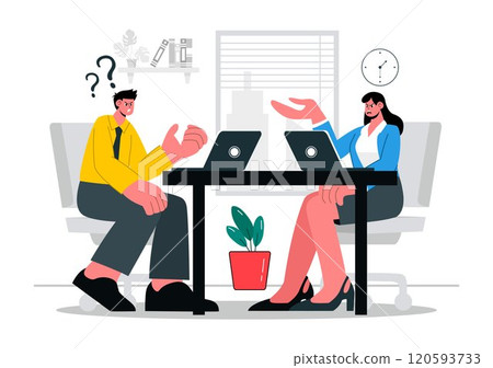Workplace Conflict Illustration featuring Arguing Coworkers Having a Dispute in the Office While Discussing Business Issues and Teamwork Problems 120593733