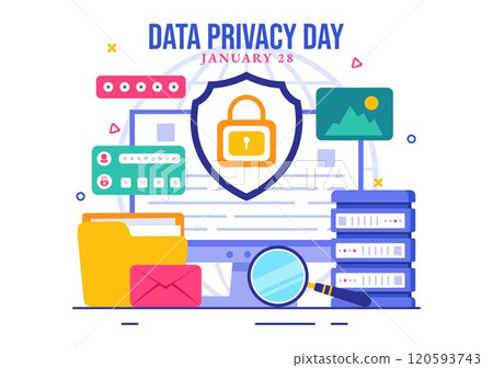 Data Privacy Day Vector Illustration featuring a Lock on a Screen, Representing Secure Information, Documents and Data Protection in a Flat Background Data Privacy Day Vector Illustration featuring a Lock on a Screen, Representing Secure Information, Documents and Data Protection in a Flat Background 120593743