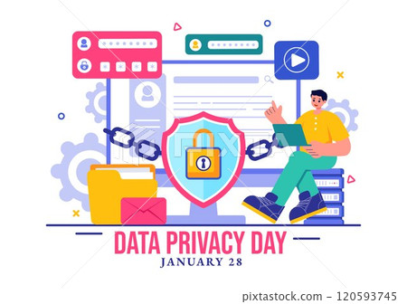 Data Privacy Day Vector Illustration featuring a Lock on a Screen, Representing Secure Information, Documents and Data Protection in a Flat Background Data Privacy Day Vector Illustration featuring a Lock on a Screen, Representing Secure Information, Documents and Data Protection in a Flat Background 120593745