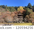 A temple surrounded by autumn leaves in late autumn 120594256
