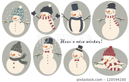 Cute illustration set of various snowmen 120594280