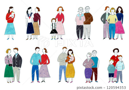 手繪插圖集的人家庭 120594353