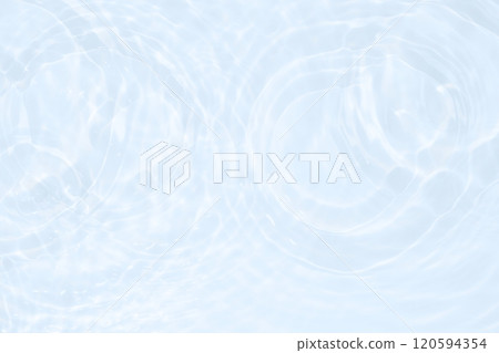 White water with ripples on the surface. Defocus blurred transparent white colored clear calm water surface texture with splashes and bubbles. Water waves with shining pattern texture background 120594354