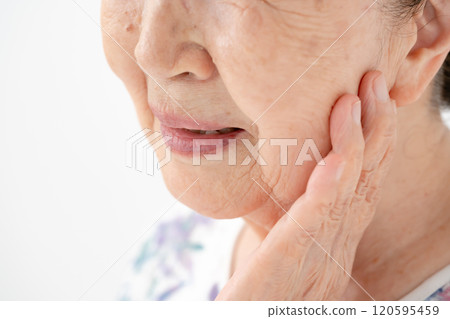 Senior woman mouth nasolabial folds Senior woman mouth nasolabial folds 120595459