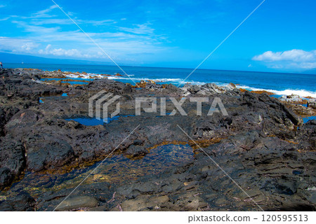 Lava Coastline with Tide pools In Maui, Hawaii 120595513