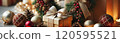 White Christmas presents and Christmas wreath banner background 120595521