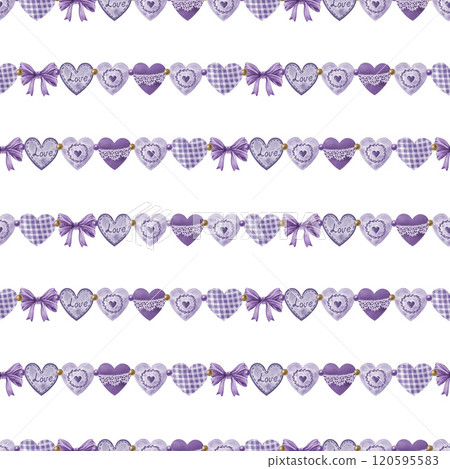 Seamless Valentines Day pattern with hand-painted lavender hearts in a soft vintage watercolor style. Perfect for romantic backgrounds, wedding decor, holiday crafts and gift wrap. White background Seamless Valentines Day pattern with hand-painted lavender hearts in a soft vintage watercolor style. Perfect for romantic backgrounds, wedding decor, holiday crafts and gift wrap. White background 120595583