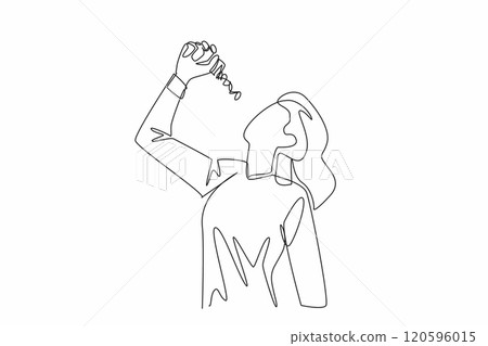 One continuous line drawing of beauty woman eat dietary capsule to run diet program. National Pharmacist Day. Recommendation from dietitian, lose weight concept. Vector illustration graphic design art One continuous line drawing of beauty woman eat dietary capsule to run diet program. National Pharmacist Day. Recommendation from dietitian, lose weight concept. Vector illustration graphic design art 120596015
