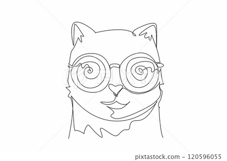 One continuous line drawing of cute cat wearing hypnotism glasses. Adorable feline pet trying to hypnotizing people. World hypnotism day. World annual event, celebrating. Single line draw vector art One continuous line drawing of cute cat wearing hypnotism glasses. Adorable feline pet trying to hypnotizing people. World hypnotism day. World annual event, celebrating. Single line draw vector art 120596055
